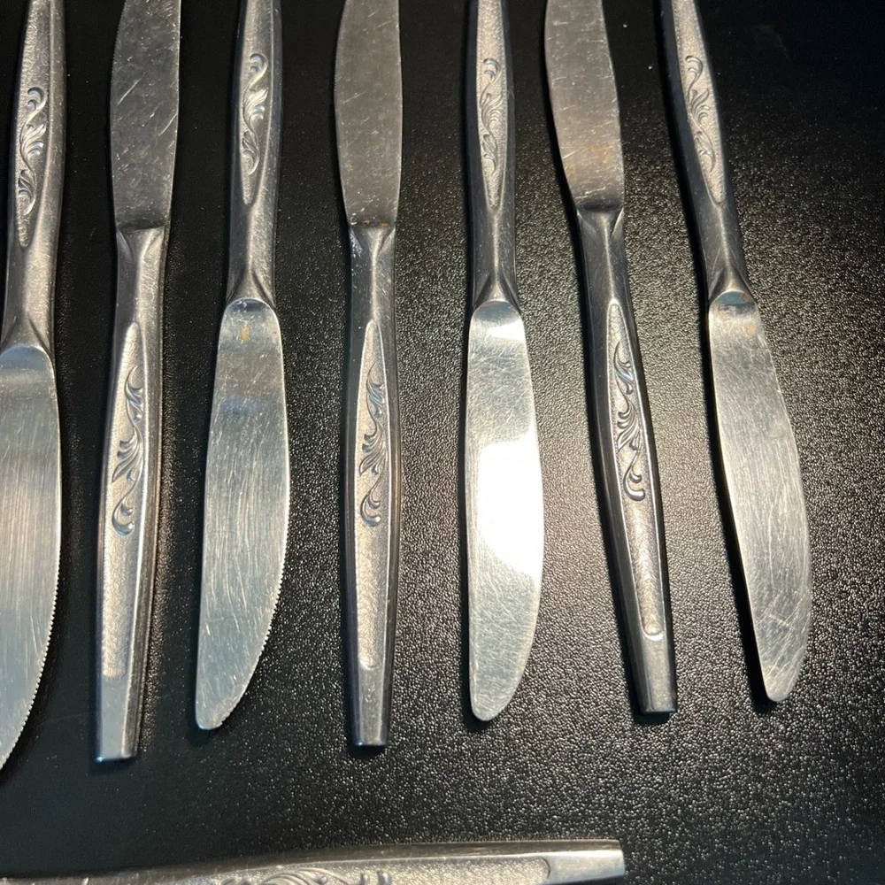 Lot of 13 VINTAGE Carlton Stainless Steel Flatware Dinner Knives Woodcrest Japan